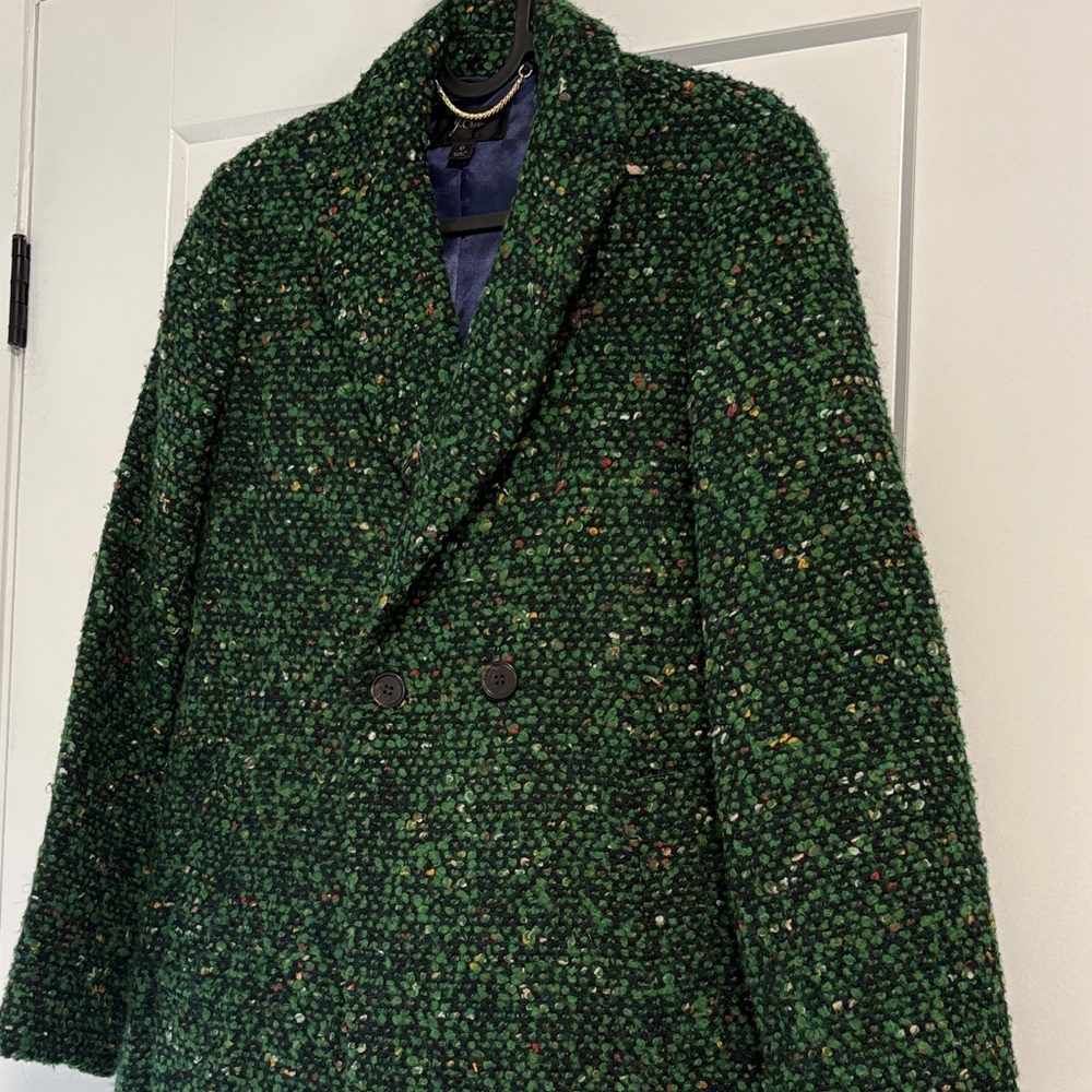 J.Crew Daphne Topcoat in Green Multi Bouclé/Tweed